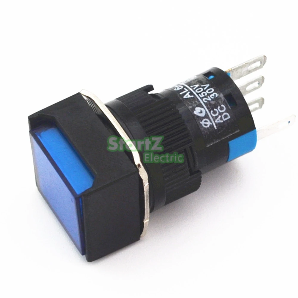 16mm Push Button Self-Lock Latching Switch Square Halogen Light DC12V DC24V AC110V AC220V