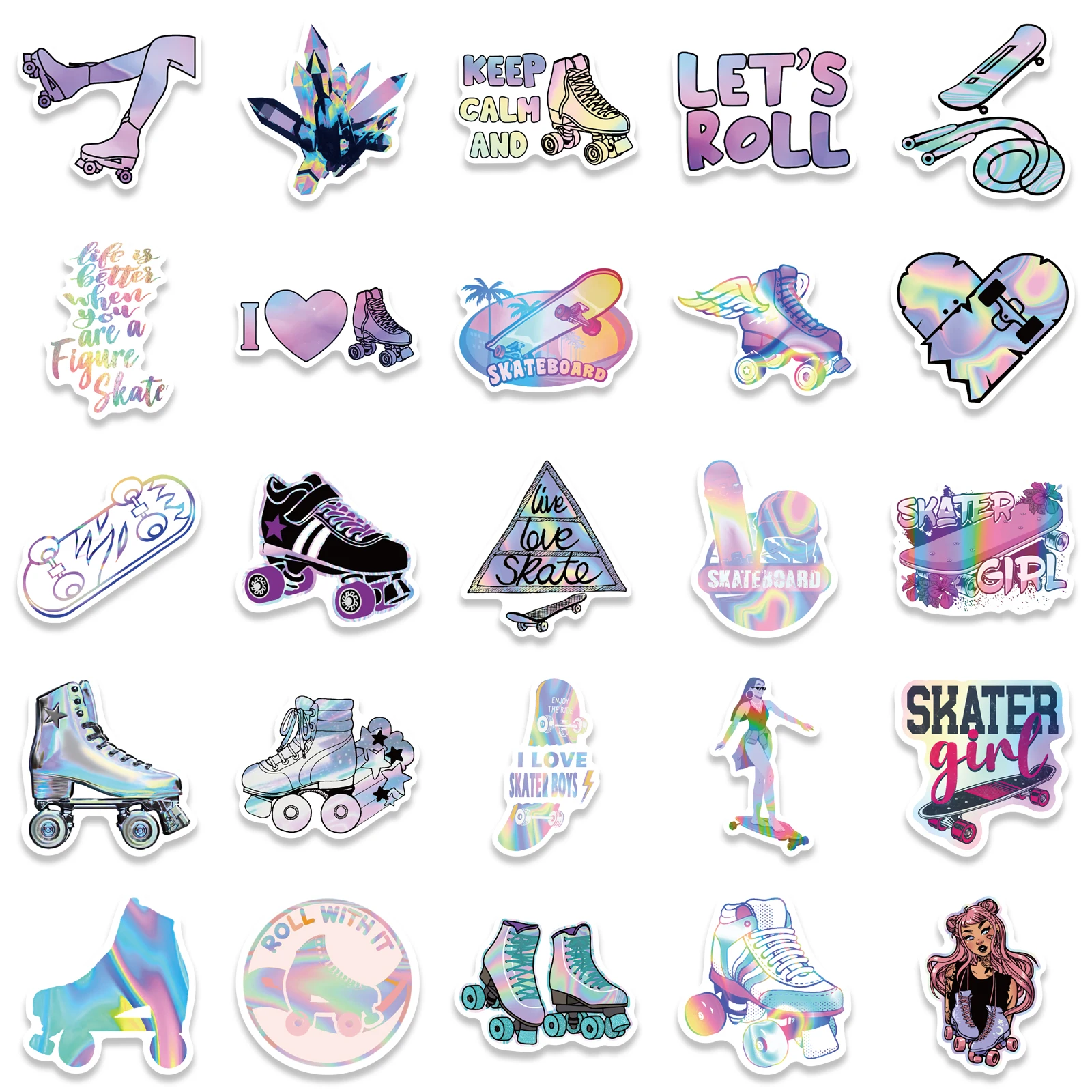 50 Stuks Ski Meisje Reflecterende Laser Cartoon Stickers Bagage Skateboard Schattige Diy Cool Graffiti Meisje Gradiënt Sticker Sticker