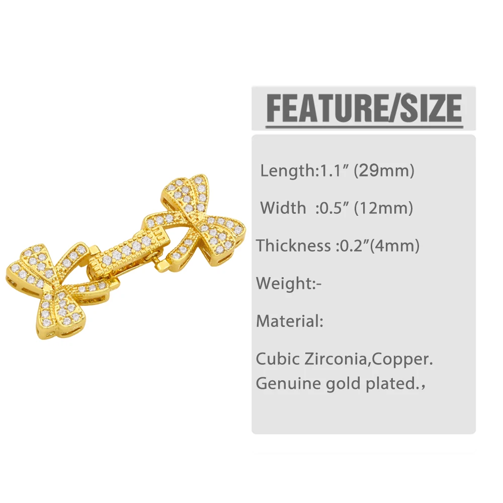 OCESRI Copper Cute Mini Butterfly Clasp Connectors for Bracelet Necklaces Gold Plated DIY CZ Supplies for Jewelry cnta034