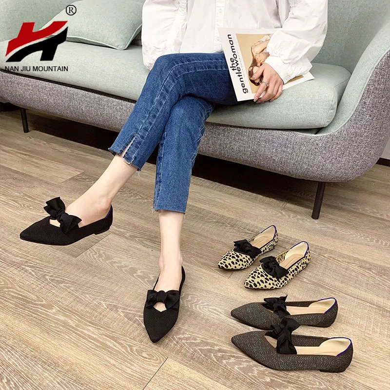 Spring Bow Women\'s Shoes Fashion Flat Single Shoes Pointed Toe Peas Shoes Comfortable Women\'s Shoes Plus Size 40