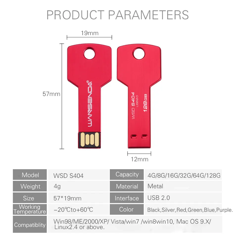 Wansenda USB-Flash-Laufwerk 32GB Schlüssel form USB-Stick 128GB 64GB 16GB 8GB wasserdichter Pen drive Memory Stick 2.0 Flash disk