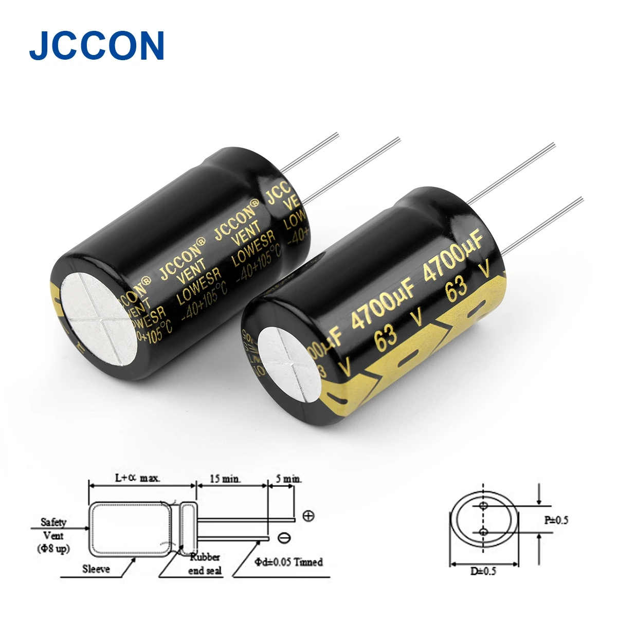 10Pcs JCCON Aluminum Electrolytic Capacitor 63V4700UF 22x40 High Frequency Low ESR Low Resistance Capacitors