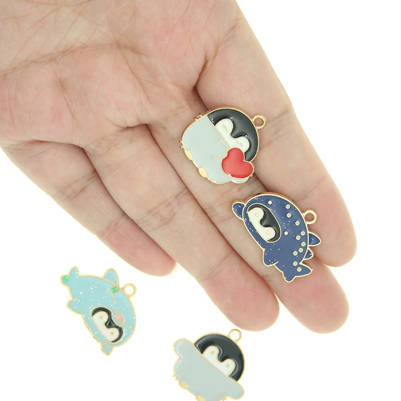 10pcst 18*21mm Animal Enamel Whale Shark Dolphin Penguin Charms for Necklaces Earring DIY Jewelry Makings Pendant Craft Gift New