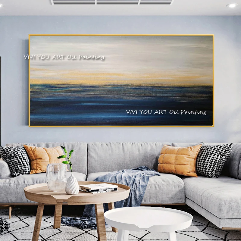 

Huge Blue sea oil painting Wall Art Canvas Painting Morden Abstract Art Handmade Wall Picture for Living Room Porch Home Decor