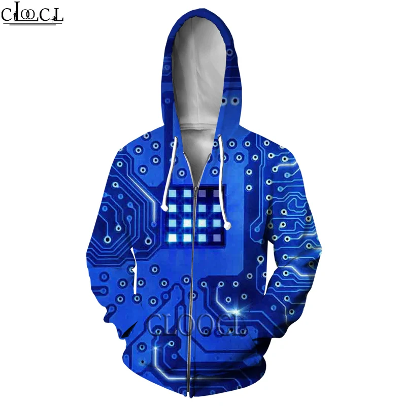 HX Funny Electronic Chip Hoodies Men Women 3D Print Fashion Hip hop Jogging Zip Hoodie Jacket Harajuku All-match Hoody Tops