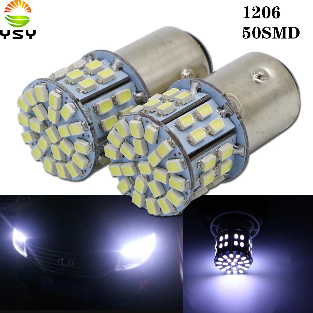 

YSY 100pcs 12V White 1206 50 SMD Led Bulbs 1156 BA15S 400LM Vehicles Backup Tail Light Turn Signal Parking Lights Indicator