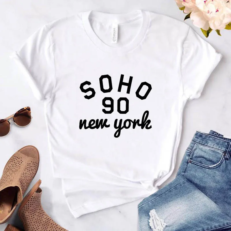 Women\'s t-shirt New York Soho alphabet cotton funny T-shirt ladies Top Tee fashionable Harajuku top T-shirt