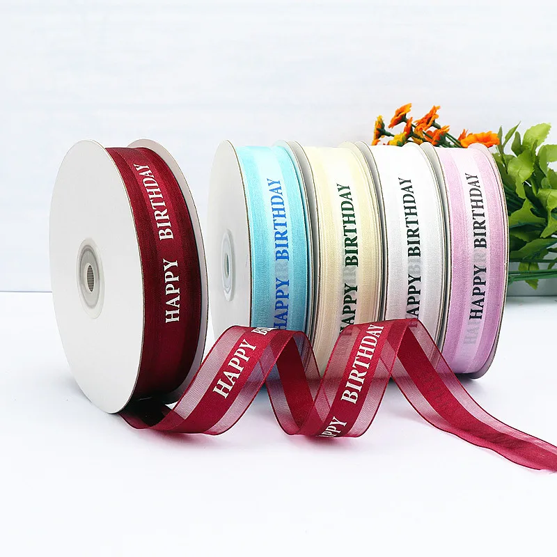 25mm 5Yards Happy Birthday Ribbons Lover Wedding Event Party Christmas Decoration DIY Bow Card Gifts Box Packaging Handmade