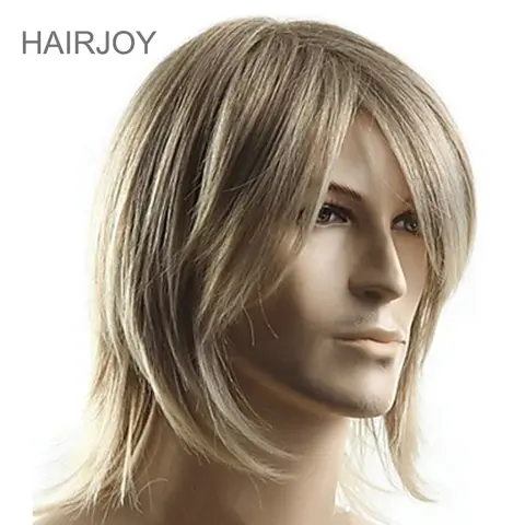 HAIRJOY Peluca de pelo sintético para hombre, pelucas de Cosplay rectas de longitud media, fibra resistente al calor