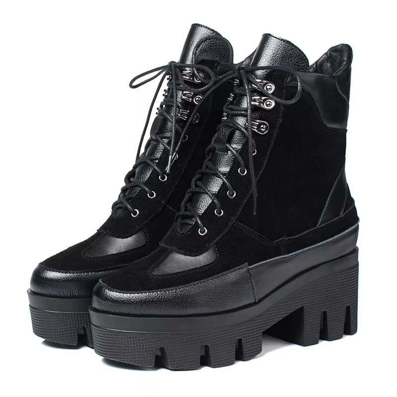 Woman Platform Ankle Boots 2024 Winter Shoes Ladies Gothic Booties Black Lace Up Short Boot Large Size Shoe for Women