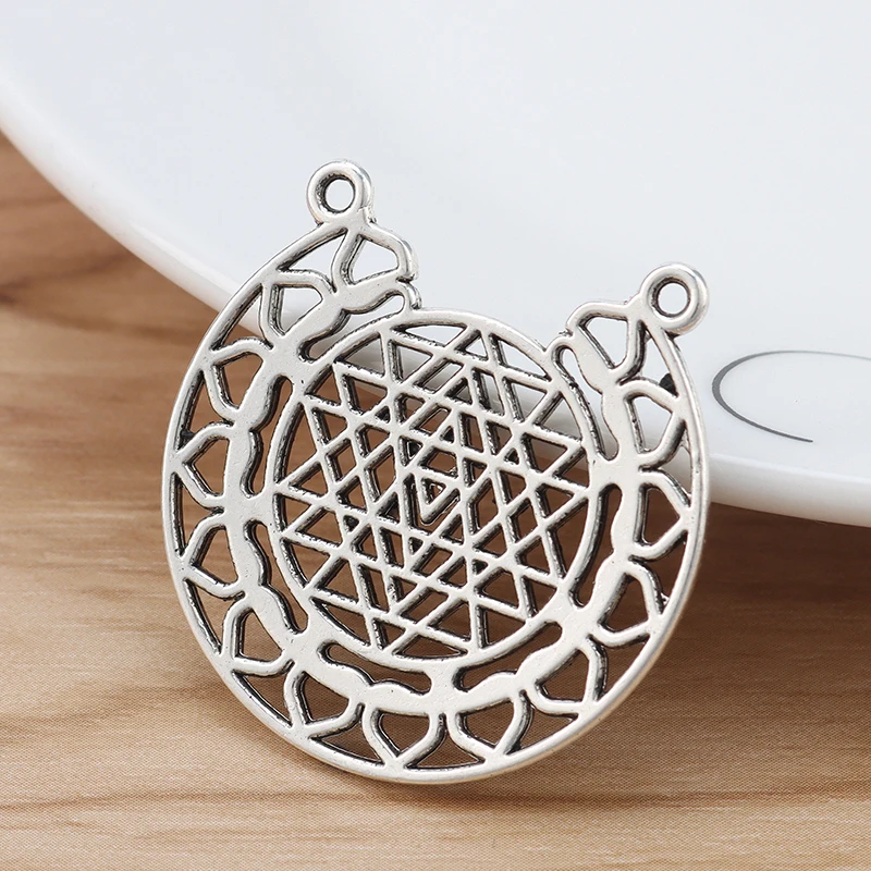 10 Pieces Tibetan Silver Large Hollow Sri Yantra Meditation Charms Pendants for DIY Necklace Jewellery Making Accessories 35mm