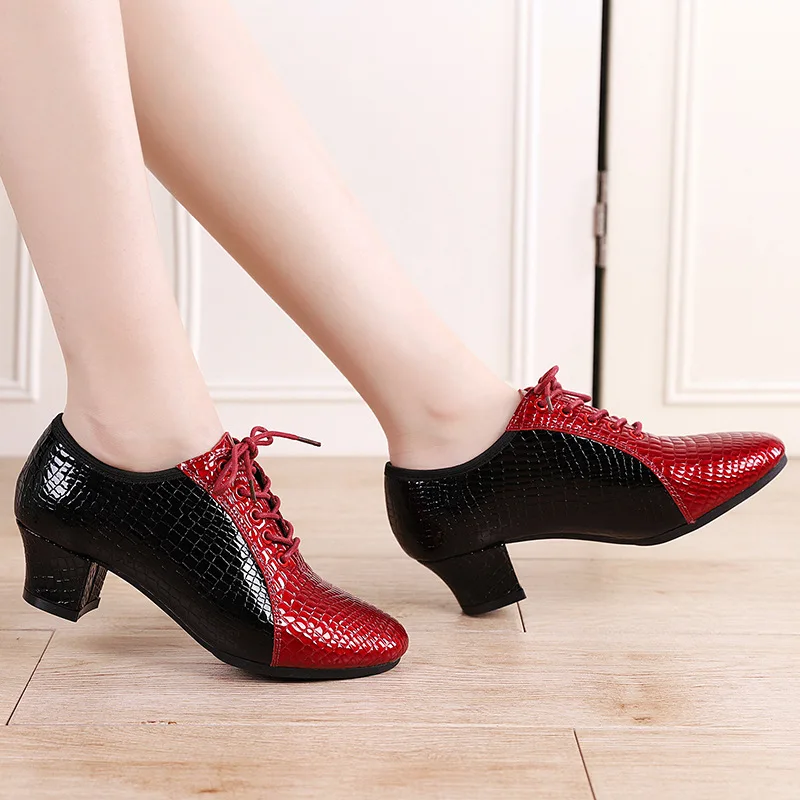 Latin Dance Shoes Female Head Layer Cowhide Stone Pattern Soft Rubber Sole Bottom Chacharum ballad Ballroom Jazz Shoes Woman