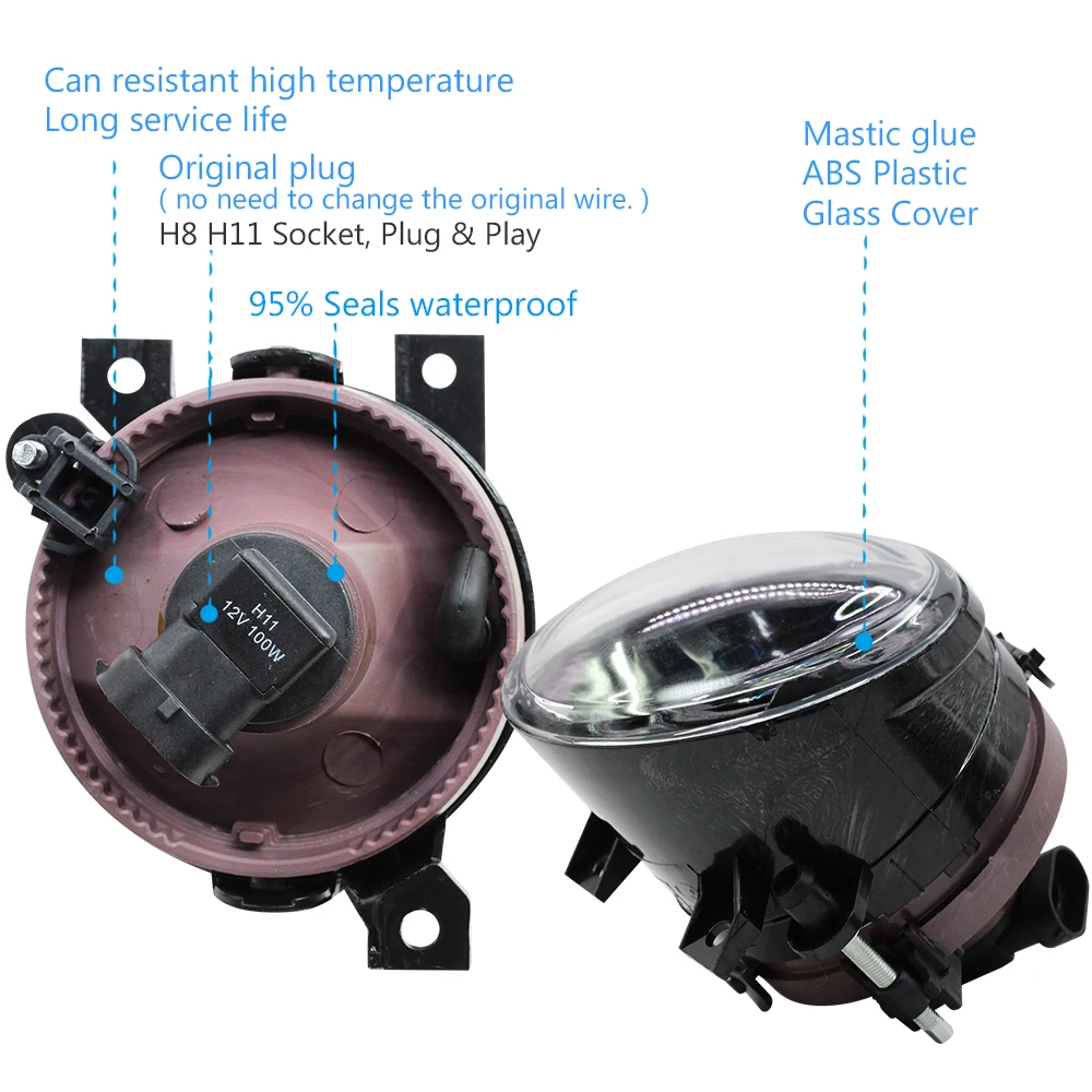 Lampu kabut kanan mobil 100W, kap lampu kabut kiri dengan lampu Halogen H11 100W 12V untuk Skoda Citigo 2012 2013 2014