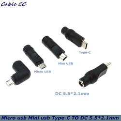 New 5V DC 5.5 * 2.1mm Power Jack USB 3.1 Type C USB-C Type-c 5.5mm *2.1mm Mini USB Right & Micro USB DC Power Connector Adapter