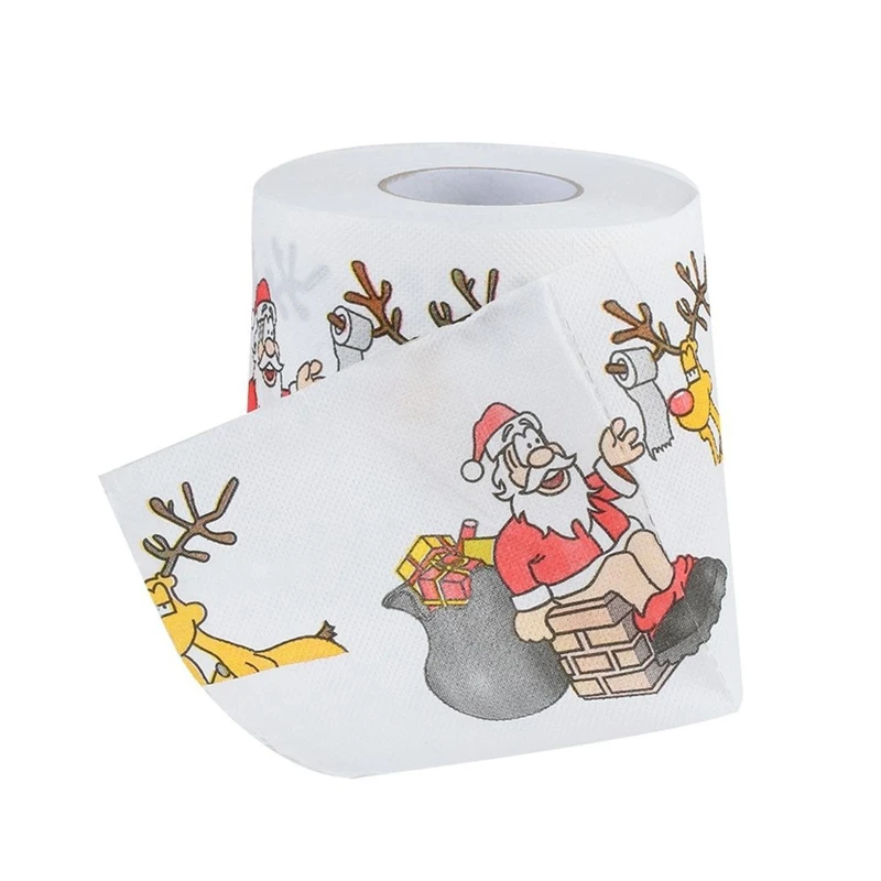 Rollo de papel higiénico con estampado de Papá Noel para el hogar, suministros de Navidad, decoración de Navidad, 10x10cm