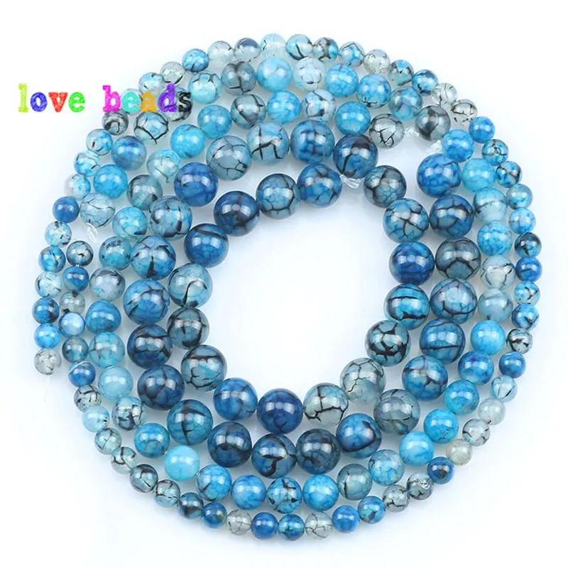 Blue Dragon Vein Agates Beads 6/8/10mm Natural Stone Round Beads for Jewelry Making DIY Bracelet Accessories 15‘’ Strand