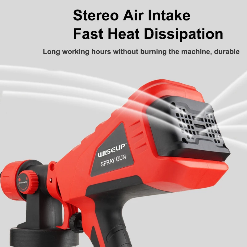 WISEUP 21V Cordless Battery Spray Gun HVLP Electric Paint Sprayer 1000ml High Capacity Airbrush With 3 Nozzle Sizes Flow Control