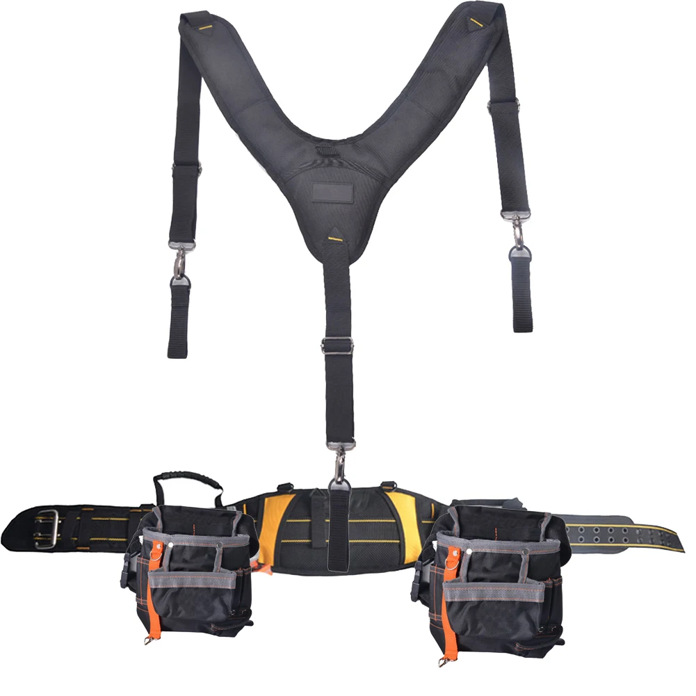 Cinturón de herramientas, bolsa de tirantes, soporte Lumbar ajustable, delantal combinado, cinturón de herramientas y tirantes de estilo canesú para carpintero y electricista