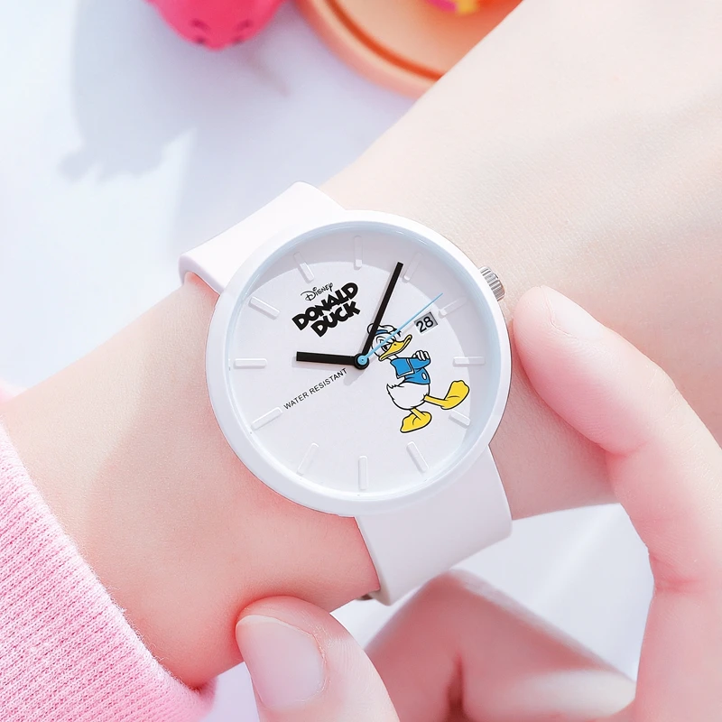 Disney Official Unisex Children Casual Quartz Wristwatches Donald Duck Cartoon Dial Case Soft Silicone Boys Girls Students Clock