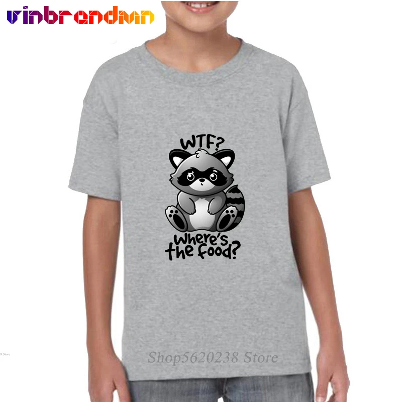 New Arrivals Kawaii coon kids tshirt Funny cute panda what's the food T-shirt WTF raccoon T shirt kid chibi thief ringtail Tee