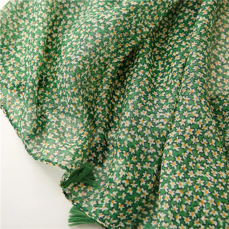 Châle en viscose à pampilles florales pour dames, écharpe de voyage, foulards ronds, Hijab Snood, vert, pois, bord de mer, vacances, crème solaire,