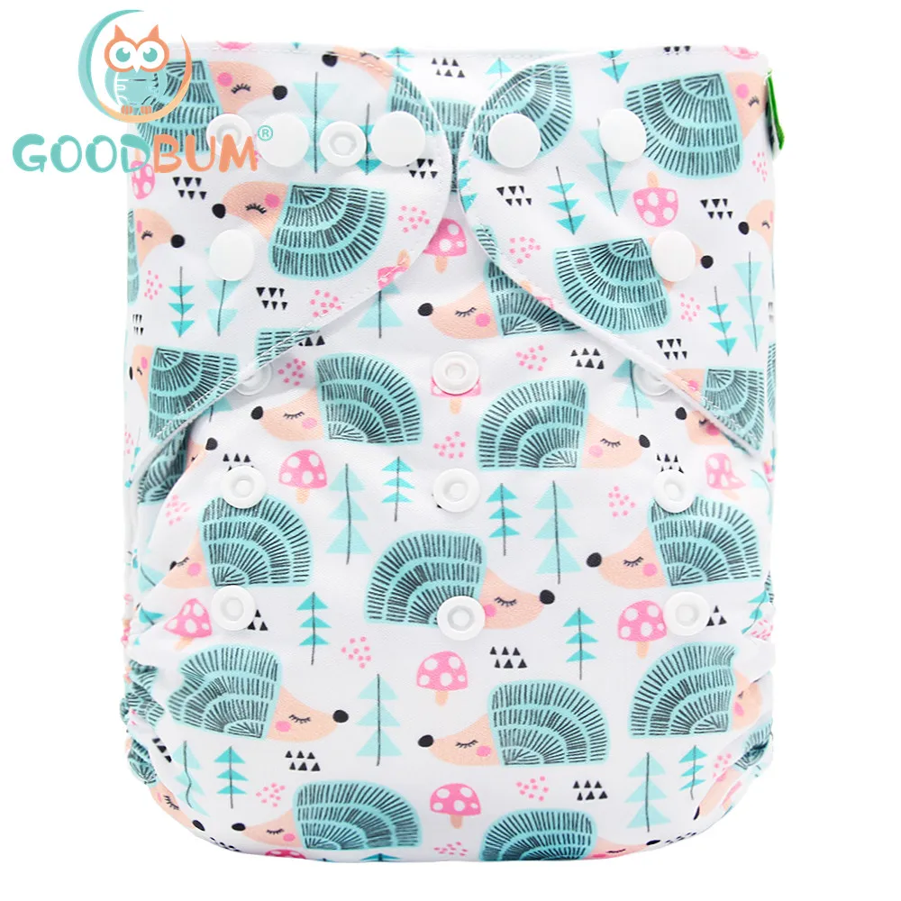 Goodbum Washable Adjustable Hedgehog Printed Cloth Pocket Diaper Double Row Snaps Cloth Nappy For Baby