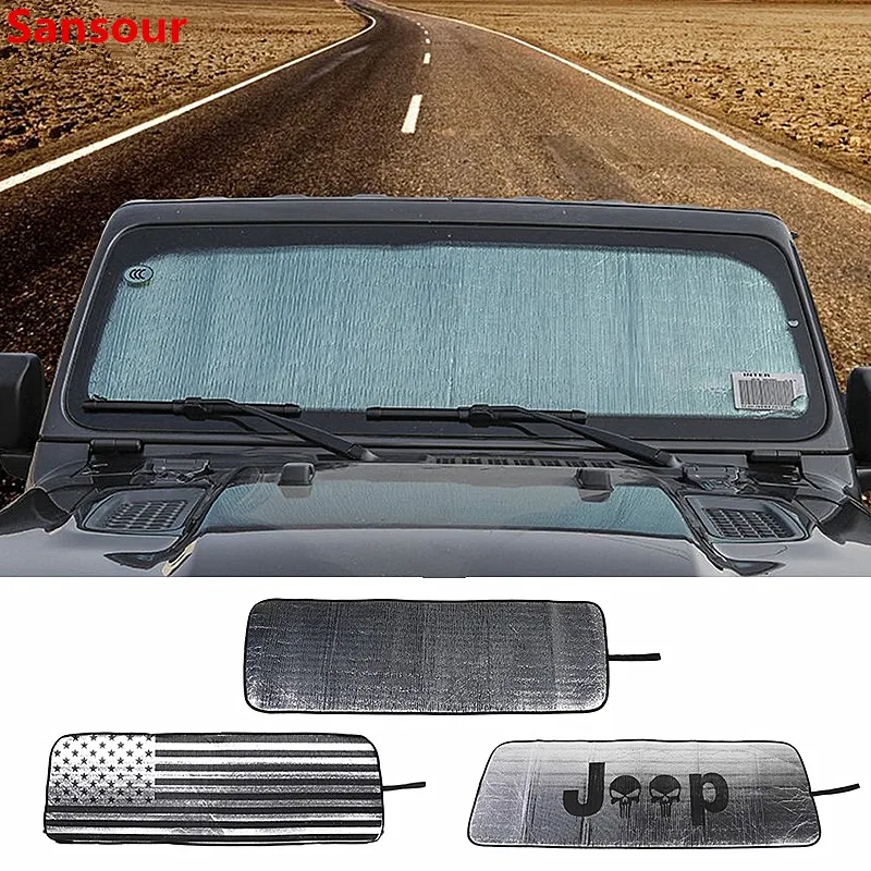 Sansour Sun Visor for Jeep Gladiator JT 2018+ Car Front Anti UV Window Windshield Sunshade Cover for Jeep Wrangler JL 2018+