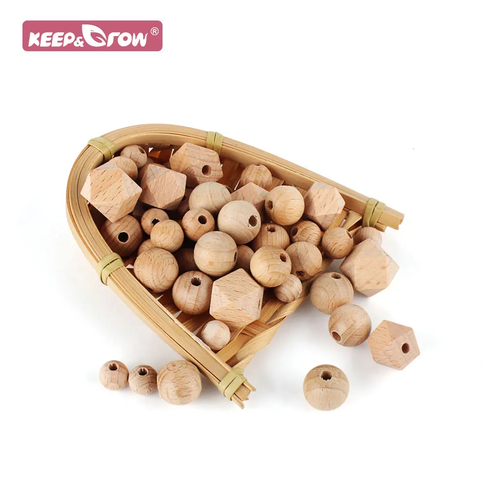 

20pcs Wooden Baby Round Hexagon Beads 10mm 12mm 14mm 16mm DIY Pacifier Chain Baby Teething Toys Natural Beech Wood Bead Pearl