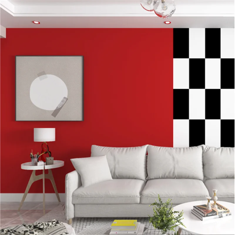 wellyu Houndstooth wallpaper retro Nordic geometric pattern style bedroom living room black and white lattice big red wallpaper