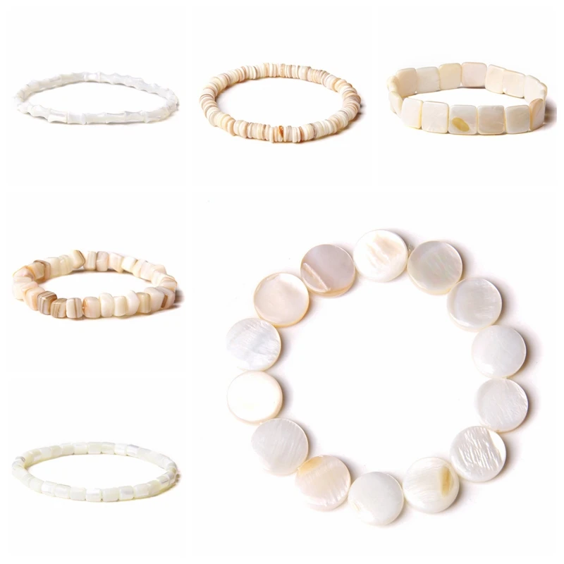 Men Bracelets Natural White Yellow Mother Of Pearls Bracelets Vintage Jewelry Irregular Shape Shell Beads Bangle Women For Party