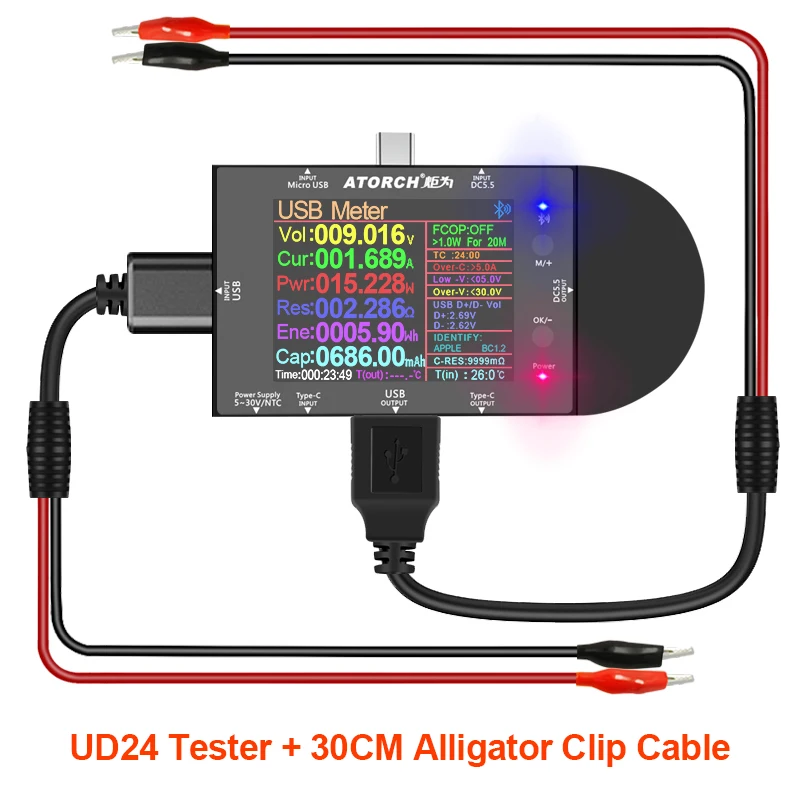DC5.5 Typ-C USB-Tester Digitales Voltmeter Amperemeter Powerbank Batteriespannungsdetektor Volt-Elektromessgerät + DC-Adapter