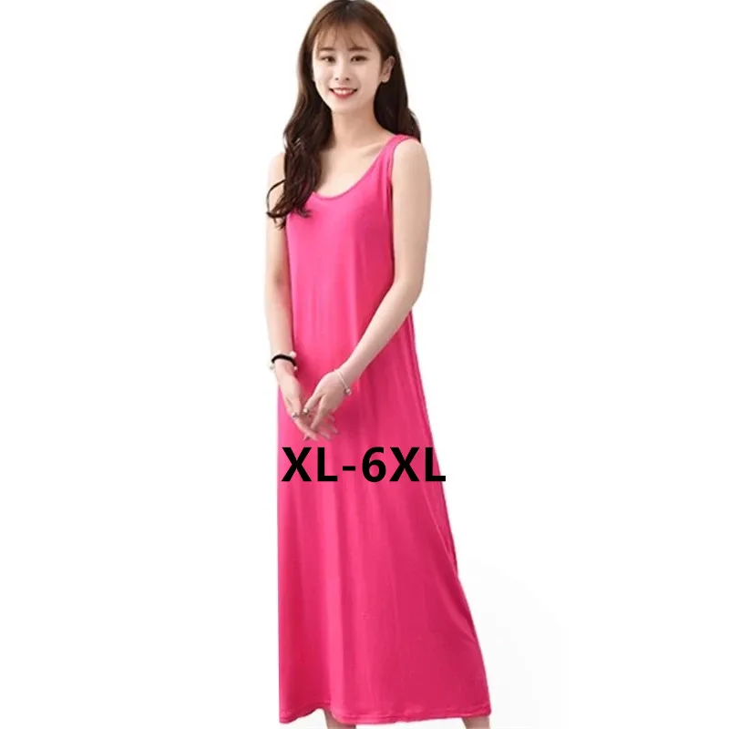 Plus Size Summer Vest Night Dress New Women Modal Cotton Sleepwear Elasticity Long Nightdress Sexy Nightgown Female Gown XL-6XL