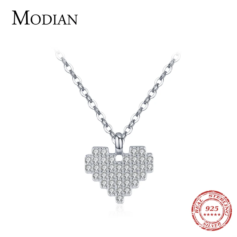 

Modian Sparkling Heart Pendant Necklace for Women 925 Sterling Silver Bright Clear Cz Luxury Brand Wedding Jewelry 2021 Mode