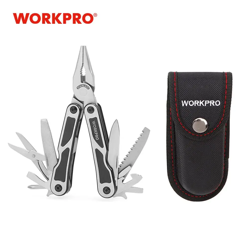 WORKPRO-15 인 1 멀티 플라이어 스테인레스 스틸 멀티 도구 와이어 스트리퍼, 크림핑 도구 나이프 케이블 커터 야외 캠핑 멀티 도구