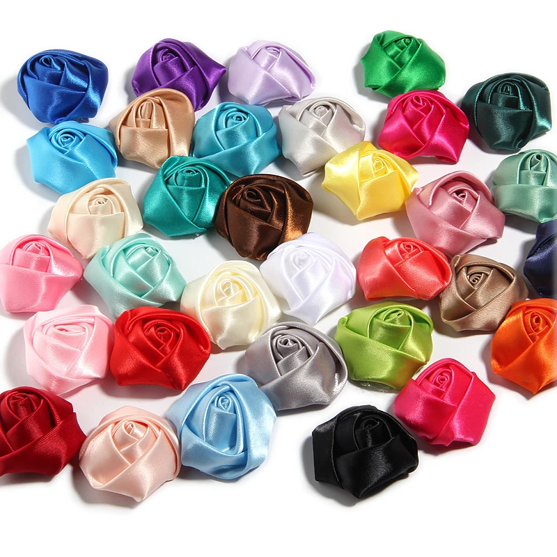 

10PCS 3.6CM 1.4" Fashion Rose Bud Flower For Hair Accessories Mini Rolled Rosettes Satin Ribbon Rose Fabric Flowers For Headband