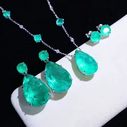 ZOCA Paraiba Tourmaline Emerald Lab Big Stone Earrings 925 Sterling Silver Jewelry Set Gift Women Water Drop Pendant Design