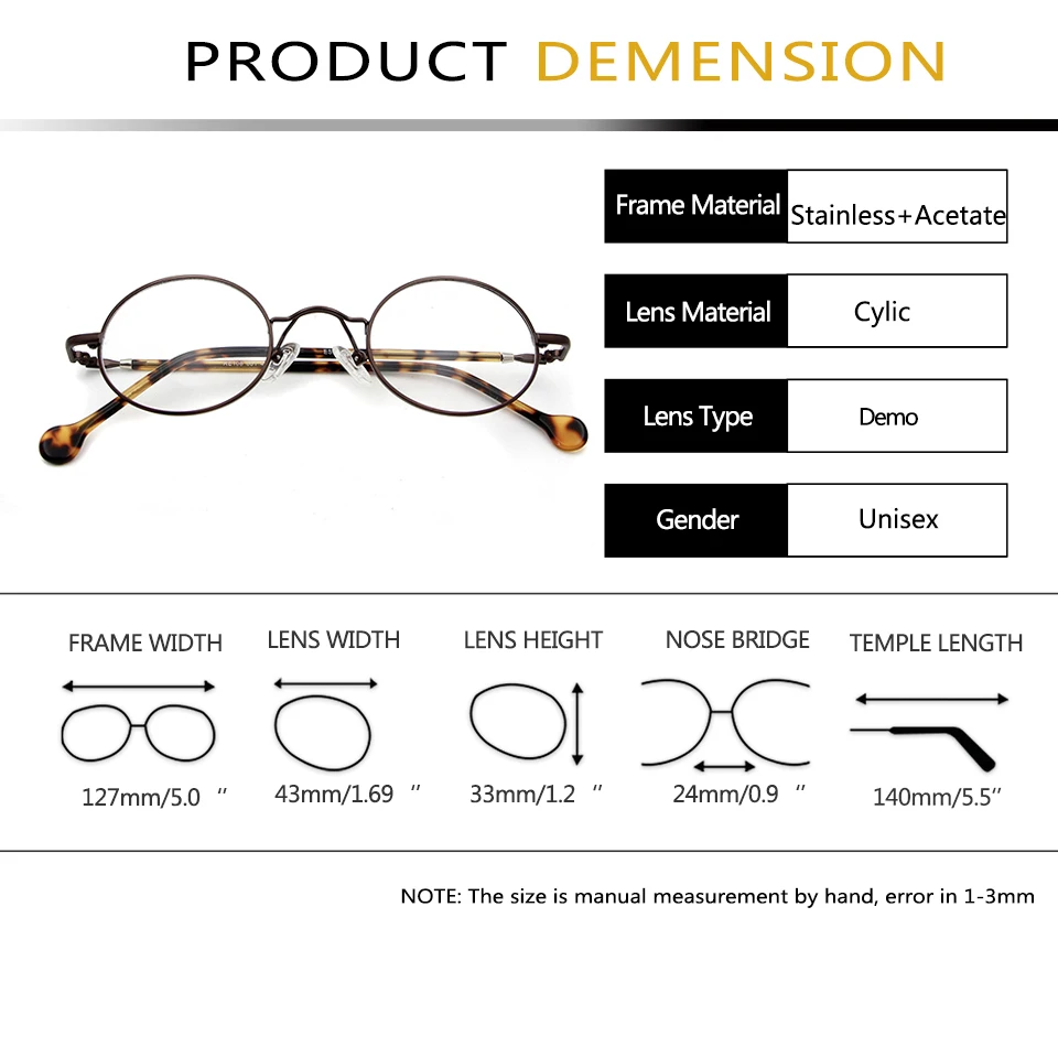 ESNBIE Small Black Circle Glasses Men Metal Round Optical Frame Women Prescription Glasses Oval Shape Spectacle Clear Lens