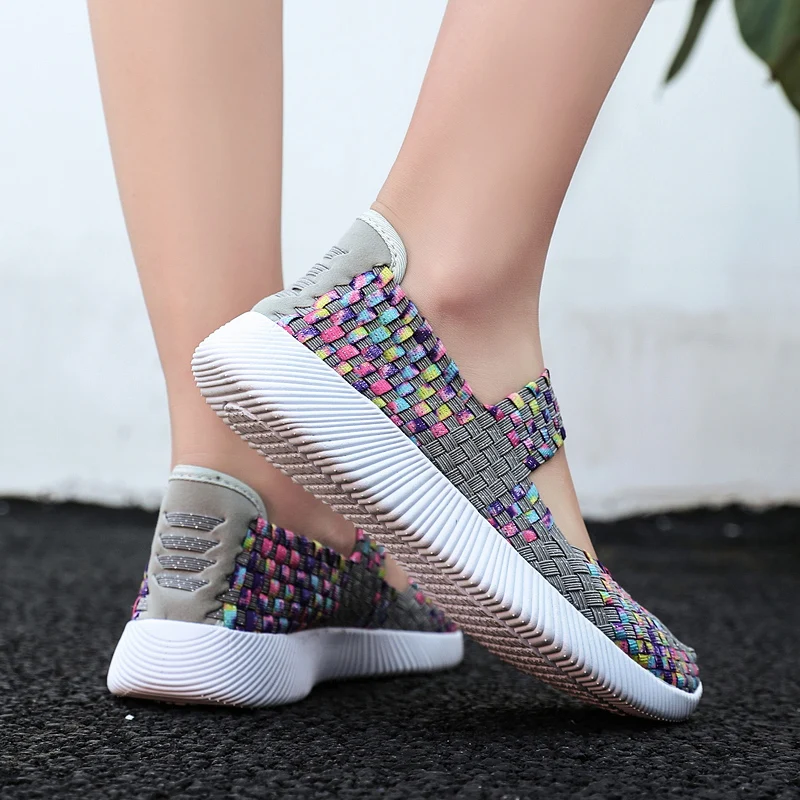 Women\'s loafers knit shoes for women driving shoes slip on Light Breathable Fashion casual sneakers multicolor Flat Heel summer