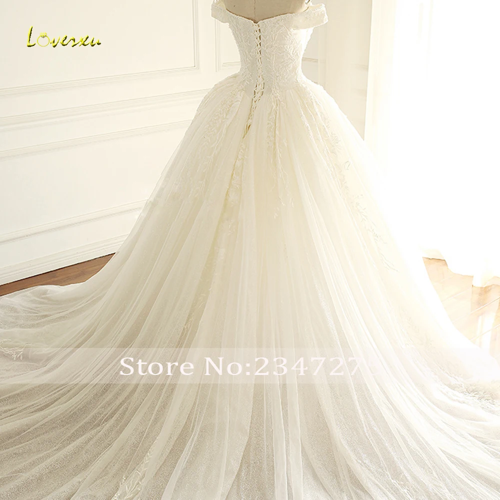 Loverxu-vestidos de novia de princesa con ilusión Sexy, apliques de lujo con cuentas de perlas, tren de corte, vestidos de novia Vintage, 2024