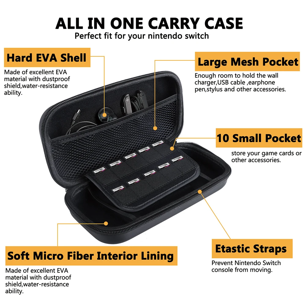 Juego de accesorios para Nintendo Switch, bolsa de transporte de viaje, Joy-Con, funda protectora de pantalla, caja de tarjeta, Cable de carga
