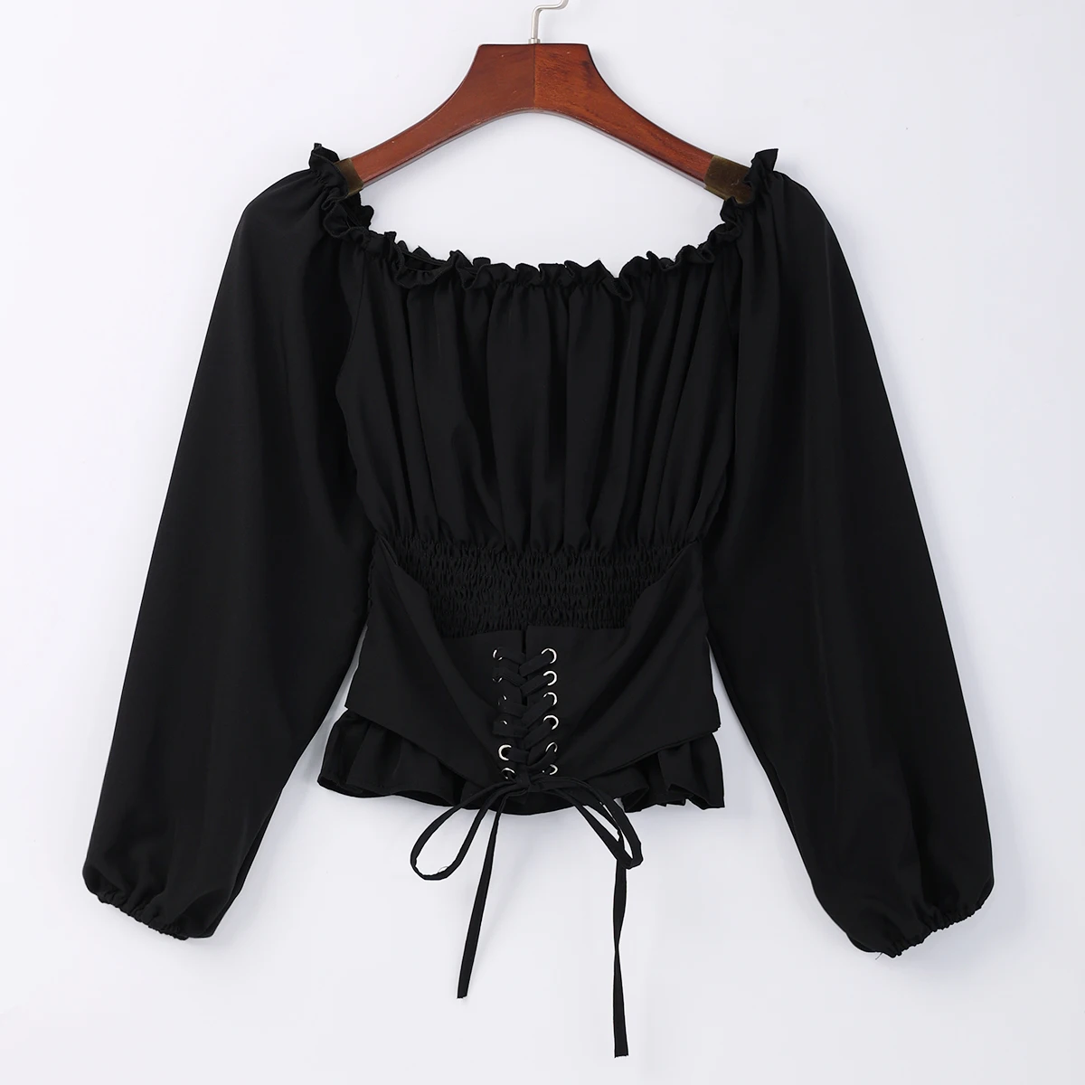 Women Girl Long Sleeve Shoulder-off Corset Blouse Tops Sexy Gothic Steampunk Lolita Casual Shirt