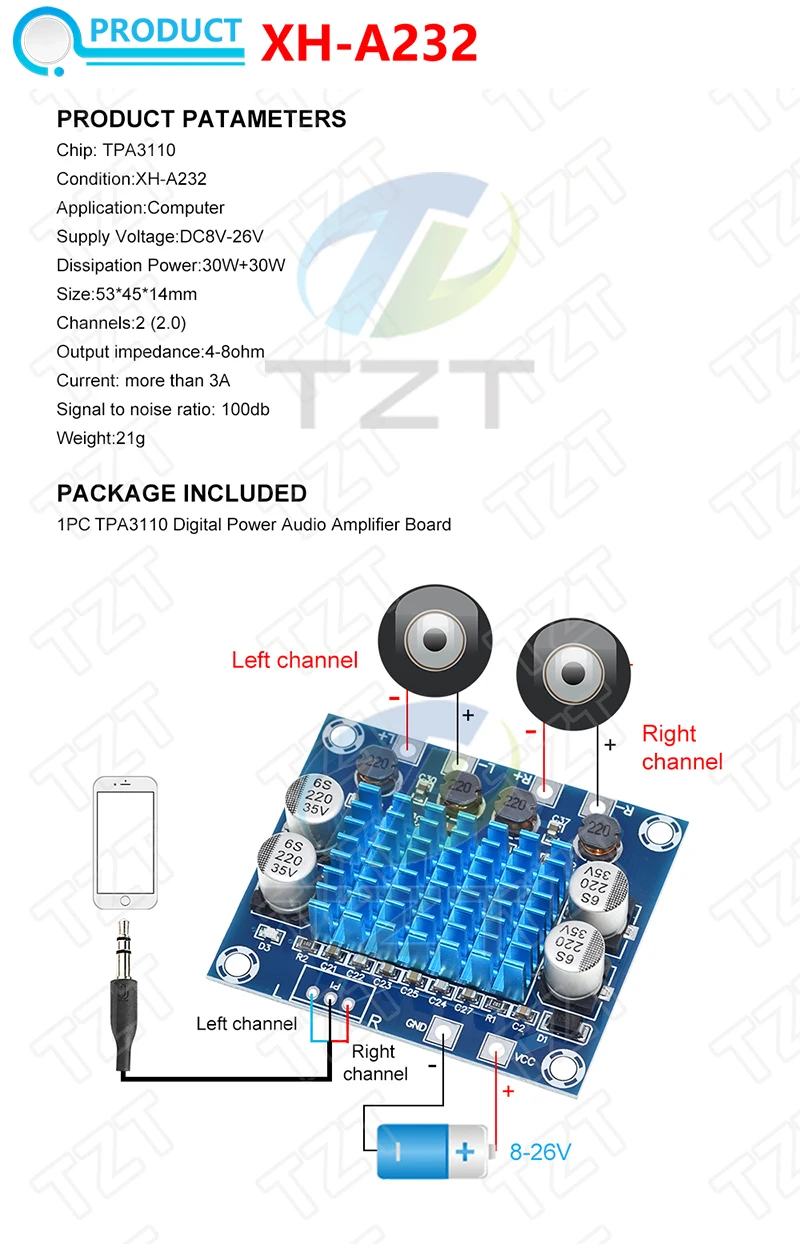 Bluetooth 4.2 TPA3110 15 W/30 W X 2 Dual Channel Digital Stereo audio power verstärker bord modul auto Für USB tragbare speake – Detail 12