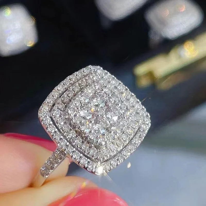 Huitan Bling Bling pierścionki z cyrkonią sześcienną dla kobiet moda kwadratowy kształt luksusowe kobiece akcesoria Party wszechstronna modna biżuteria
