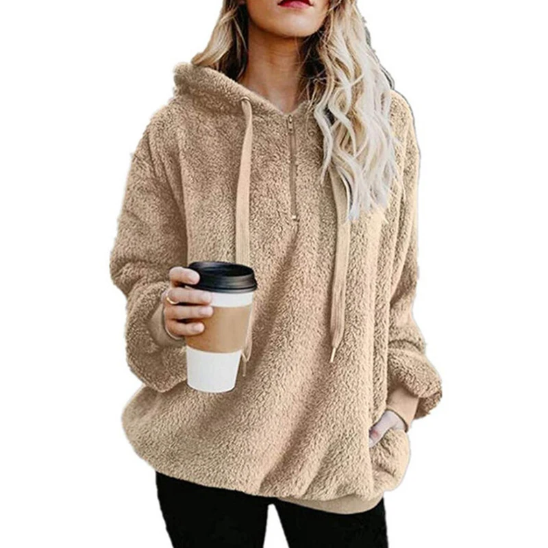 Women Hoodies Big Size Solid Sweatshirt Harajuku Oversized fleece loose plush coat Winter Female Hooded Outdoor Sweatshirt S-5XL