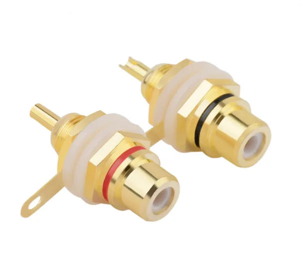 2PCS RCA Jack Connector Panel Mount Chassis Audio Socket Plug  Gold plated