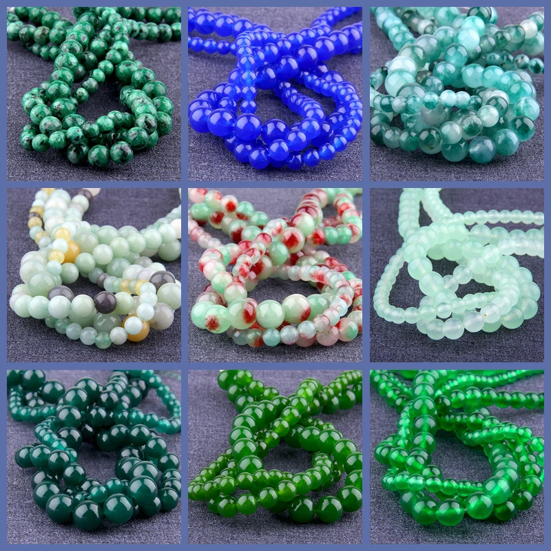 4-12 mm Natural A green blue jades beads smooth round spacer loose beads natural Chalcedony stone bead for jewelry making diy