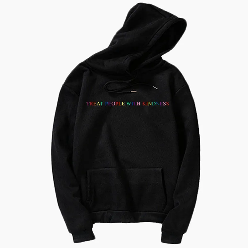 English Letter Treat People With Kindness Printed Hoodie Women Pullover Long Sleeve Men Loose Sweatshirt