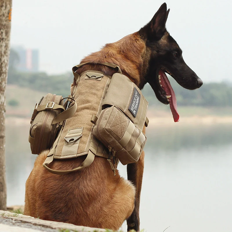 Military Dog Harness Saddle with Pocket Bag Pet Training Vest Soft Collar Adjustable Accessories For Small Medidum Large Dog