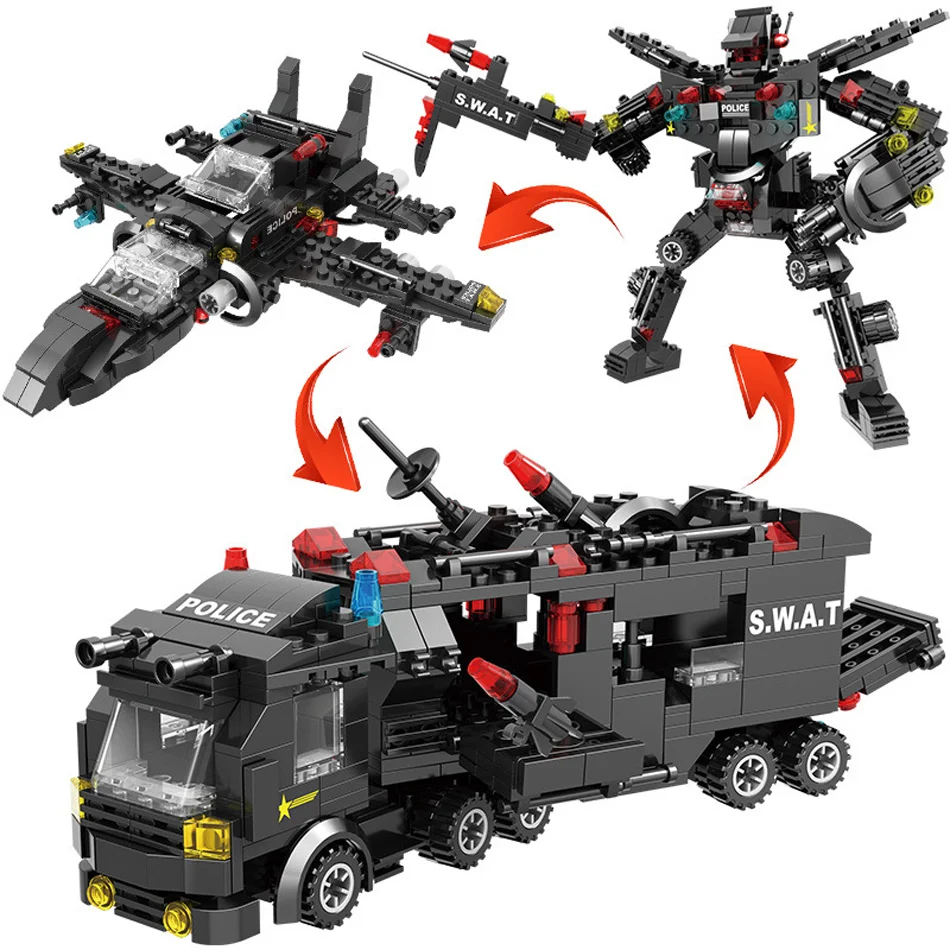 

715pcs City Police Station Building Blocks Compatible Blocks City SWAT Team Truck Blocks Educational Toy For Boys Gift I0306