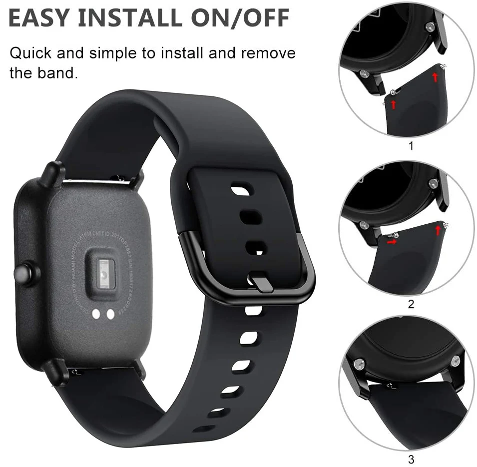 20mm/22mm Silicone band For Amazfit GTS/2/2e/GTS2 Mini/GTR 42mm/47mm/GTR2/2e/stratos 2/3 Watch Bracelet Amazfit bip strap